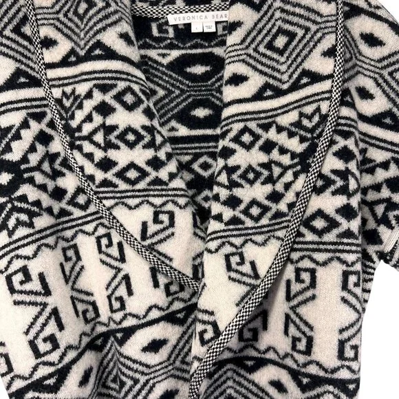 Veronica Beard Wool Sweater Jacket Shawl Collar Belt Aztec Tribal Jacquard Large - Picture 9 of 16